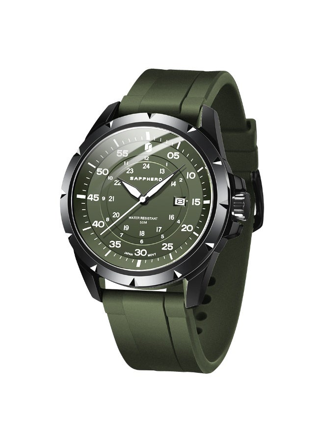 SAPPHERO Men's Silicone Waterproof Watch 5ATM Japanese Quartz Movement Stainless Steel Case Men's Watch Date Design Sport Casual Business Best Gift for Men - Image 1
