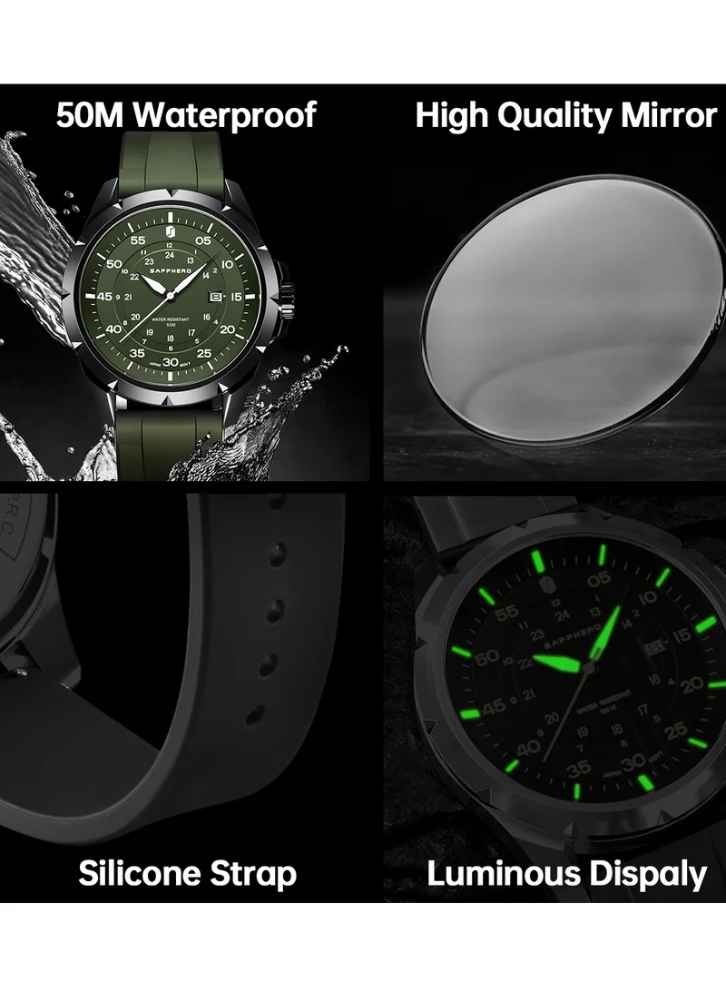 Sapphero  SAPPHERO Men's Silicone Waterproof Watch 5ATM Japanese Quartz Movement Stainless Steel Case Men's Watch Date Design Sport Casual Business Best Gift for Men for Men | Best Price UAE
