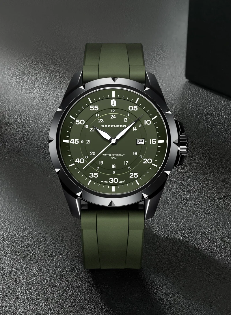 Sapphero SAPPHERO Men's Silicone Waterproof Watch 5ATM Japanese Quartz Movement Stainless Steel Case Men's Watch Date Design Sport Casual Business Best Gift for Men