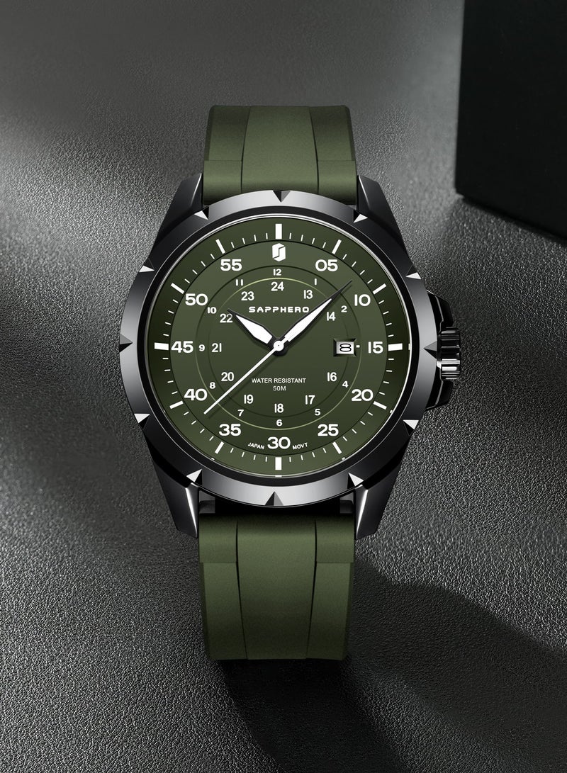 SAPPHERO Men's Silicone Waterproof Watch 5ATM Japanese Quartz Movement Stainless Steel Case Men's Watch Date Design Sport Casual Business Best Gift for Men - Image 2