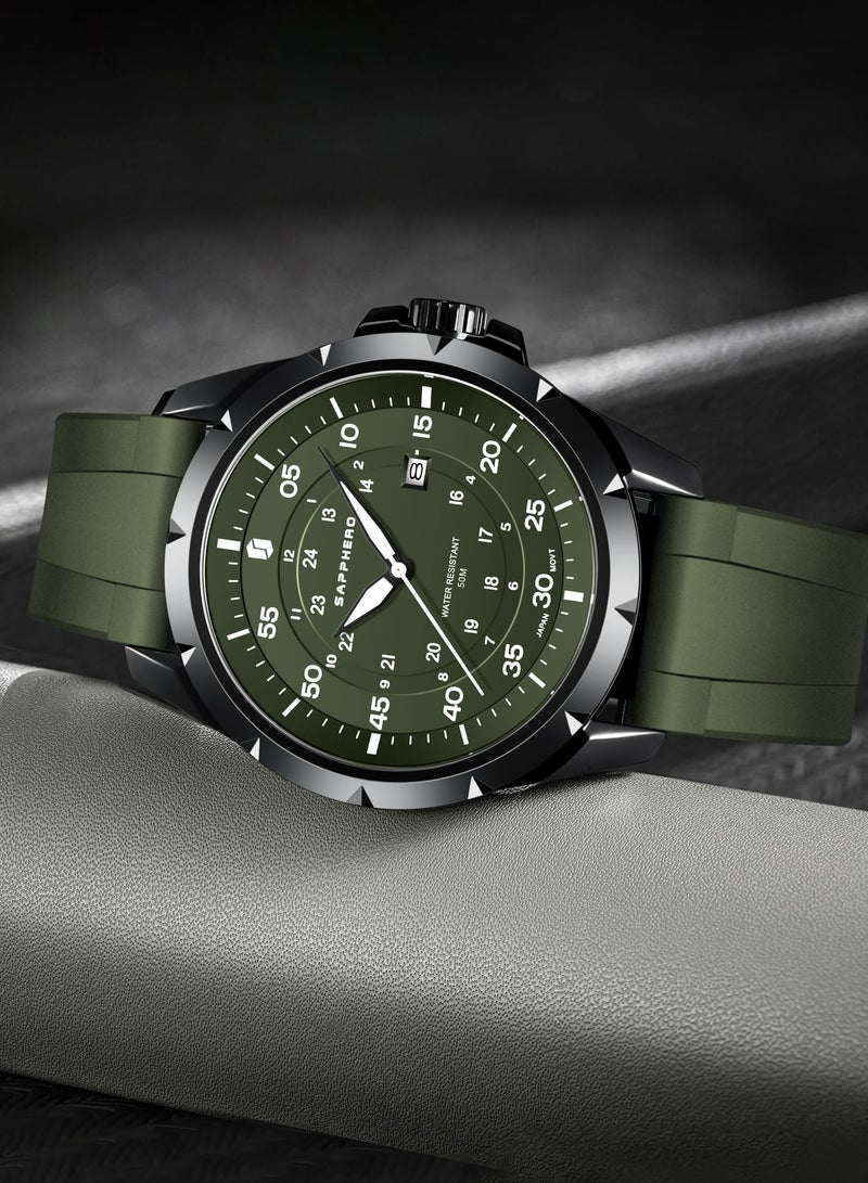 SAPPHERO Men's Silicone Waterproof Watch 5ATM Japanese Quartz Movement Stainless Steel Case Men's Watch Date Design Sport Casual Business Best Gift for Men - Image 3