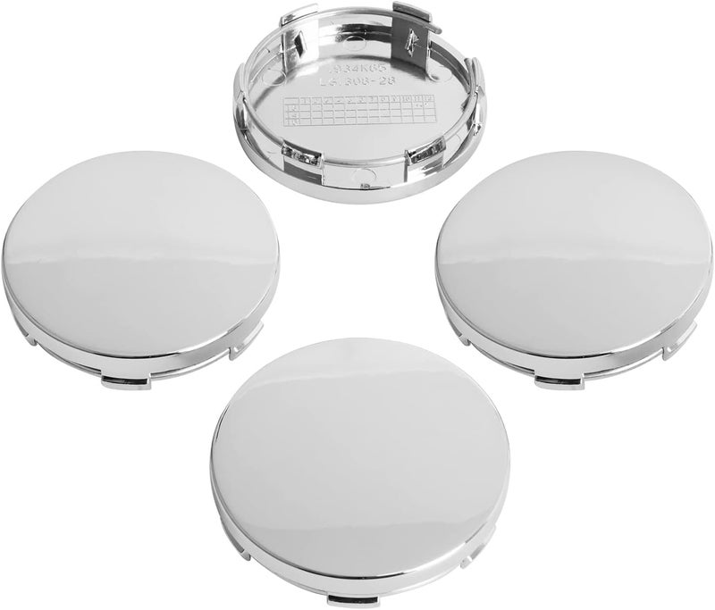 KitsPro كابات مركز العجلات من بقطر 2.6 بوصة وعرض 65 مم لسيارات فورد طراز FL341A096، عبوة تحتوي على 4 قطع (لون كروم، الجزء الخارجي بعرض 65 مم، الجزء الداخلي بعرض 61 مم). - Image 1