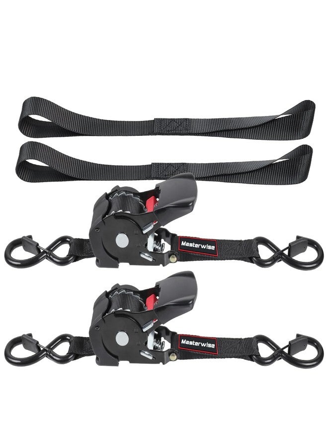Masterwise Retractable Ratchet Straps, Motorcycle Tie Down Straps with S Hooks, Self Heavy Duty Ratchet Straps Include Loops for Trucks, Cargo, Motorcycles, Moving and Storage (1" x12'-4pcs) - Image 1