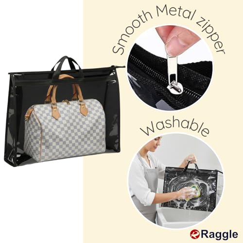 Raggle 4 PCS Foldable Hanging Handbag Organizer for Women | Transparent Purse Cover Storage Organizer for Wardrobe, Closet with Zipper Closure (Black, Purse Bag 4 pcs) - Image 5