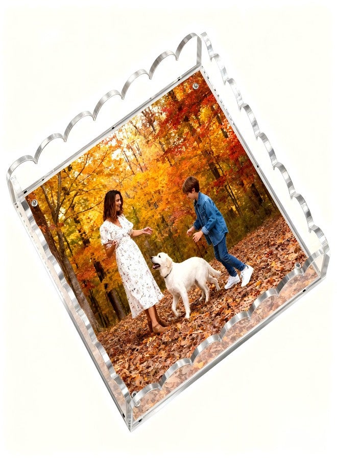 Quincry Acrylic Trays for Display,Scalloped Magnetic Tray with Changeable Photo Inserts,Scalloped Acrylic Picture Frame, 8x8in (8"x 8") - Image 3