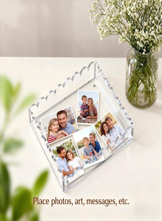 Quincry Acrylic Trays for Display,Scalloped Magnetic Tray with Changeable Photo Inserts,Scalloped Acrylic Picture Frame, 8x8in (8"x 8") - Image 4