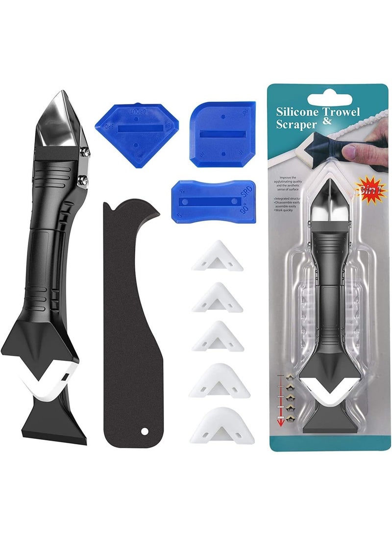 VIUAUAX Caulking Tool 3 in 1 Silicone Caulking Tools, Glass Glue Angle Scraper, Caulking Nozzle Applicator Finishing Tool Set Kit Sealant Caulk Grout Remover Scraper - Image 1