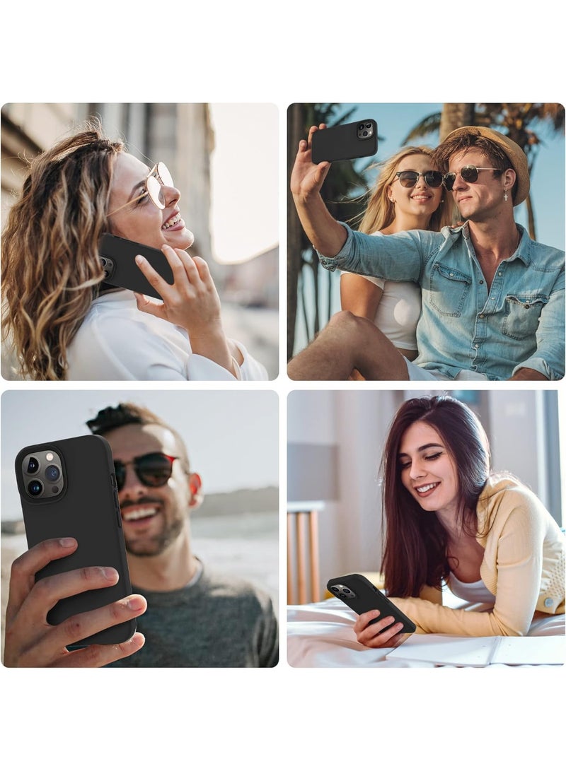 جراب متوافق مع iPhone 13 Pro مقاس 6.5 بوصة، جراب هاتف نحيف من السيليكون السائل مكون من 4 طبقات من المطاط الهلامي الناعم المقاوم للصدمات مع بطانة من الألياف الدقيقة المضادة للخدش (أسود) - Image 5