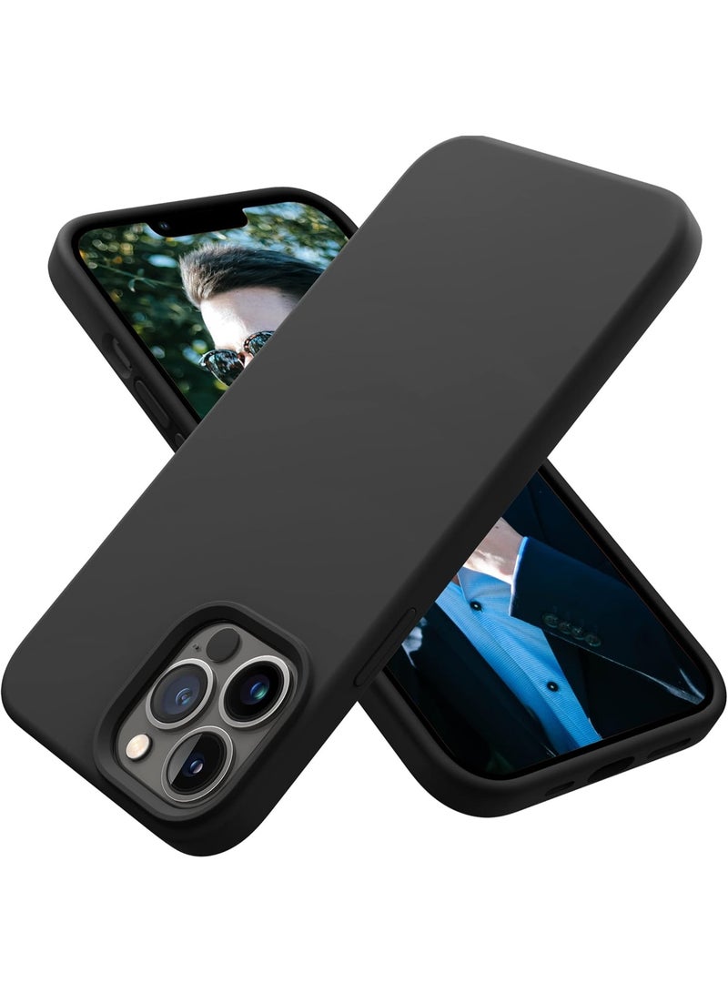 جراب متوافق مع iPhone 13 Pro مقاس 6.5 بوصة، جراب هاتف نحيف من السيليكون السائل مكون من 4 طبقات من المطاط الهلامي الناعم المقاوم للصدمات مع بطانة من الألياف الدقيقة المضادة للخدش (أسود) - Image 1