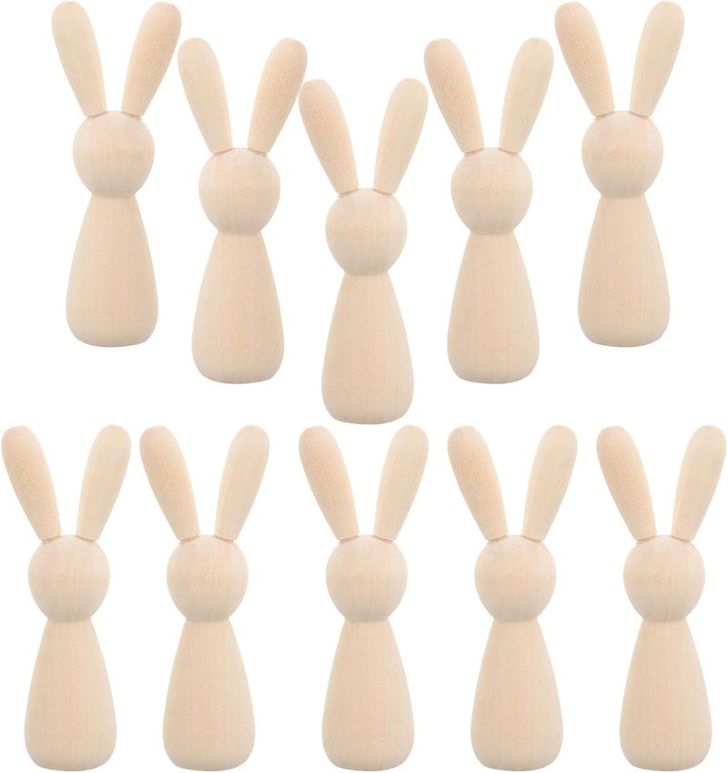 Unfinished Wooden Peg Rabbit Dolls Beige Wood Bunny Figures for Painting and Easter Decorations - Image 1