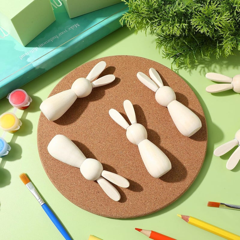 Unfinished Wooden Peg Rabbit Dolls Beige Wood Bunny Figures for Painting and Easter Decorations - Image 3