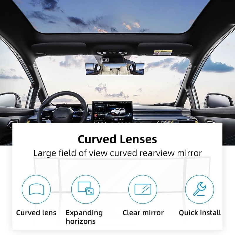 Massmot Car Rear View Mirror Interior Mirror Wide Angle Panorama Safety Mirror Interior Mirror Large Vision Mirror 1Pcs (Black-2) - Image 4