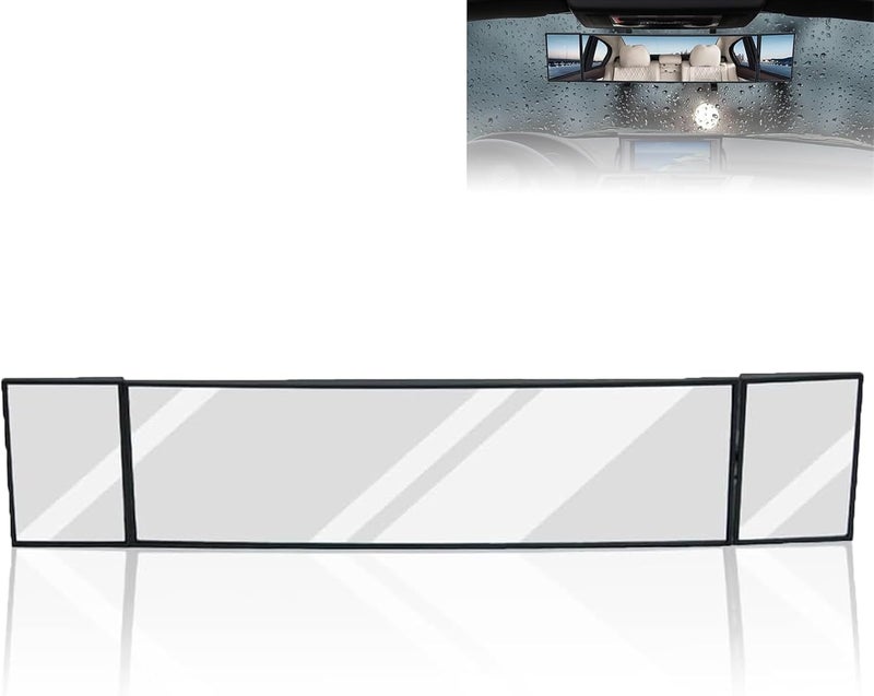 Massmot Car Rear View Mirror Interior Mirror Wide Angle Panorama Safety Mirror Interior Mirror Large Vision Mirror 1Pcs (Black-2) - Image 1