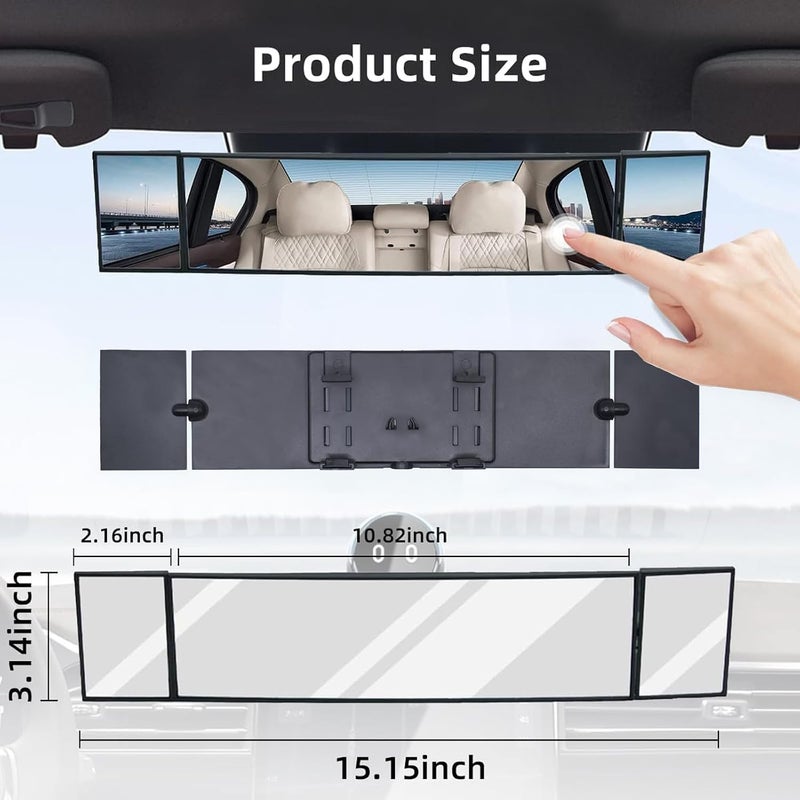 Massmot Car Rear View Mirror Interior Mirror Wide Angle Panorama Safety Mirror Interior Mirror Large Vision Mirror 1Pcs (Black-2) - Image 2