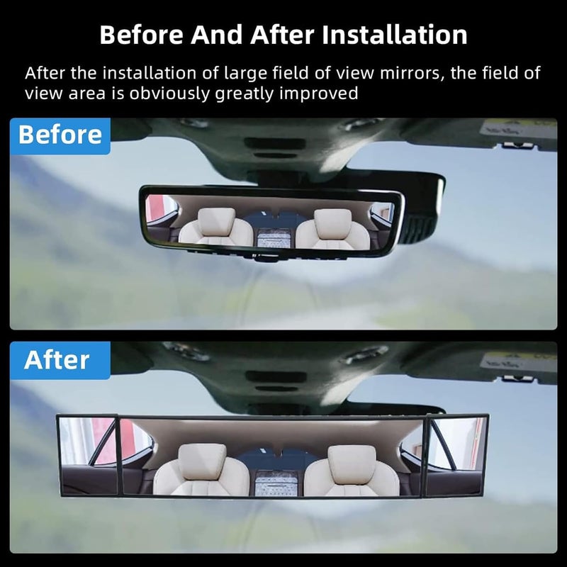 Massmot Car Rear View Mirror Interior Mirror Wide Angle Panorama Safety Mirror Interior Mirror Large Vision Mirror 1Pcs (Black-2) - Image 3