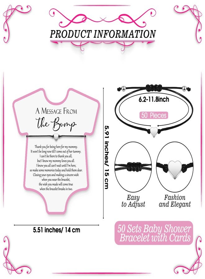 تشوانغ دي مجموعة تشوانغدي المكونة من 50 مجموعة هدايا لحفلات استقبال المولود الجديد، أساور على شكل قلب لطيفة وأساور على شكل بطاقات أمنيات كهدايا لحفلات الكشف عن جنس المولود (لون وردي، تصميم بسيط). - Image 2