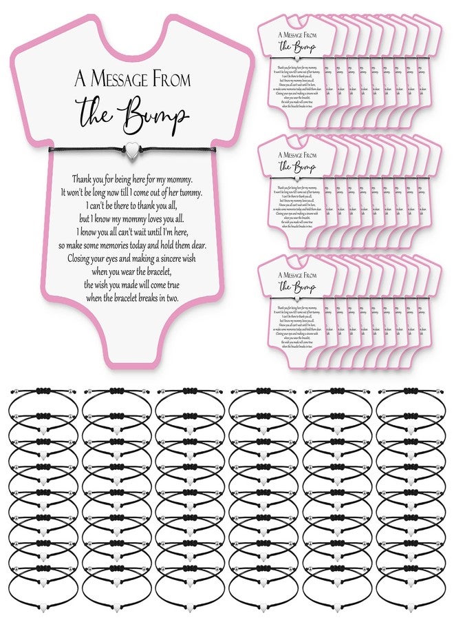 تشوانغ دي مجموعة تشوانغدي المكونة من 50 مجموعة هدايا لحفلات استقبال المولود الجديد، أساور على شكل قلب لطيفة وأساور على شكل بطاقات أمنيات كهدايا لحفلات الكشف عن جنس المولود (لون وردي، تصميم بسيط). - Image 1