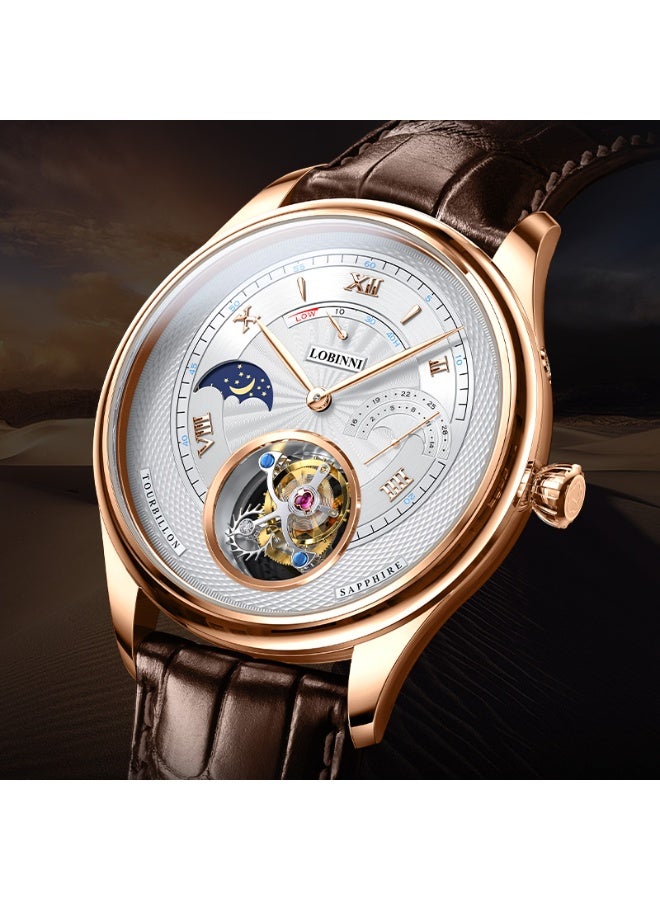 LOBINNI Leather Tourbillion Wristwatches For Men  41mm - Image 1