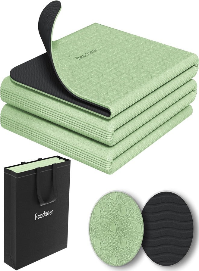 Readaeer Foldable Yoga Mat for Travel Folding Yoga Mat 6mm Thick with Carrying Bag, Non-Slip TPE Exercise Pilates Mat for 72" L x 24" W x 0.24 Inch (Green) - Image 1