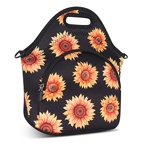 Violet Mist Neoprene Floral Lunch Bag, Sunflower, 12.6"L x 11.8"H x 6.3"W, Adjustable Shoulder Strap, Waterproof, Eco-Friendly - Image 2