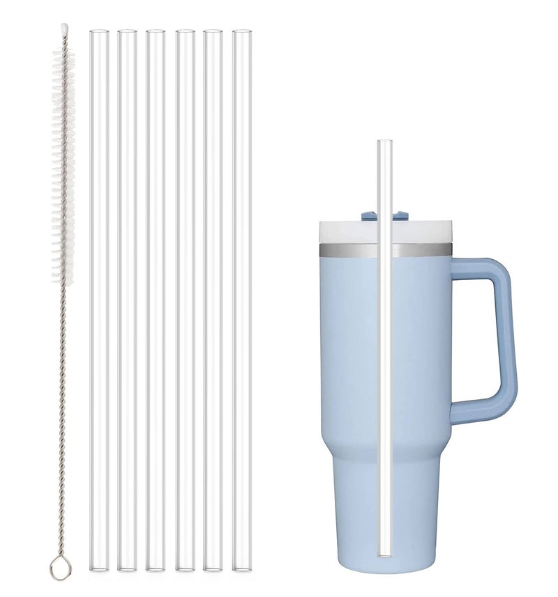 Beonsky Replacement Straw Compatible with Stanley 40 oz 30 oz Cup Tumbler 6 Pack Reusable Straw with Cleaning Brush Plastic Clear 