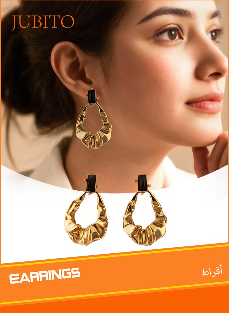 JUBITO Earrings, golden gorgeous earrings, pleated water drop metal earrings - Image 1