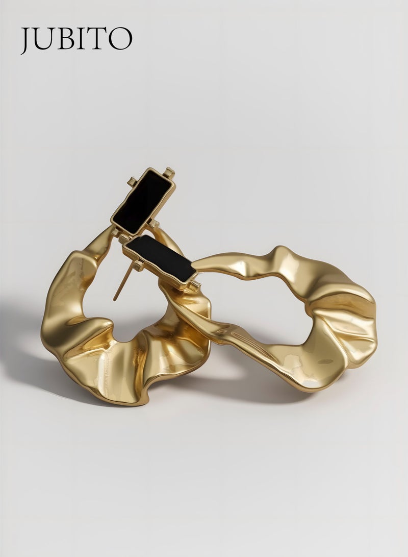 JUBITO Earrings, golden gorgeous earrings, pleated water drop metal earrings - Image 2