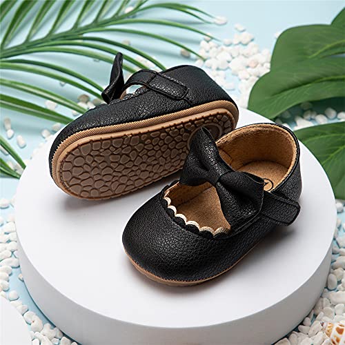 Meckior Infant Baby Girls Bowknot Mary Jane Flats Shoes Toddler Princess Wedding Dress Shoe Newborn Soft Rubber Sole Crib Sneaker Shoes - Image 3