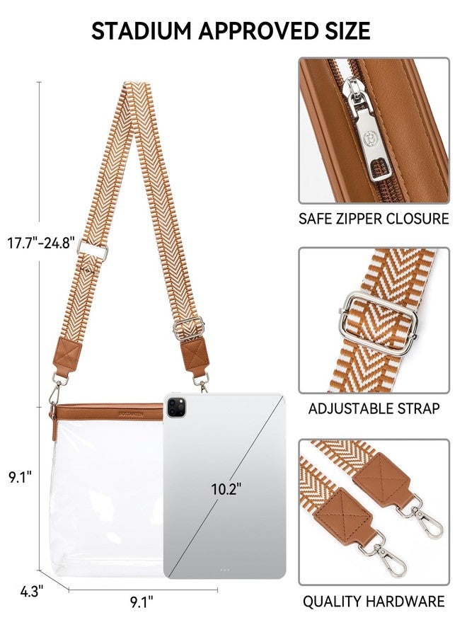 BOSTANTEN Clear Bag for Stadium Events Approved Crossbody Purse with Adjustable Strap for Concerts, Festivals Brown - Image 5