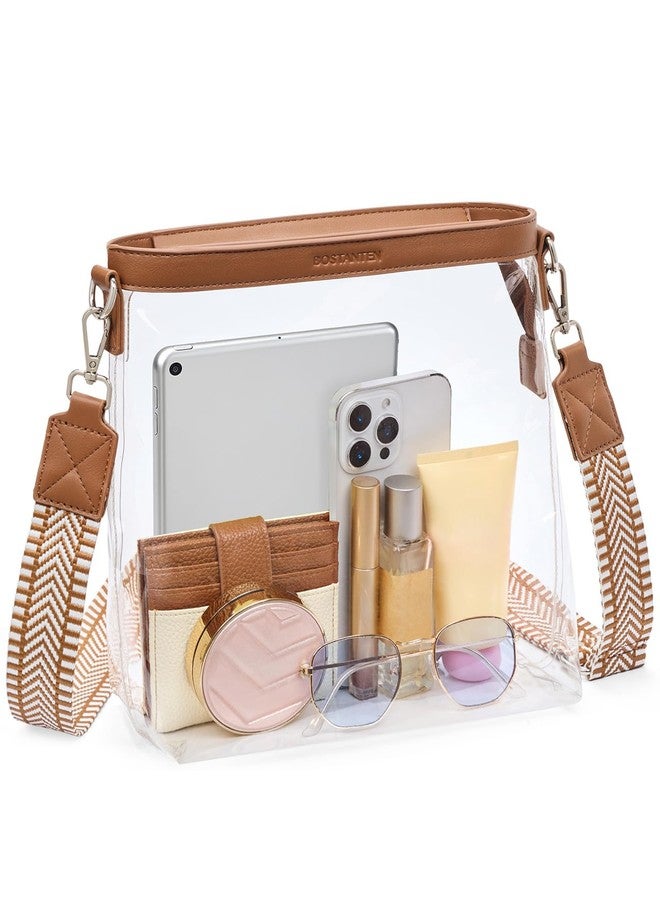 BOSTANTEN Clear Bag for Stadium Events Approved Crossbody Purse with Adjustable Strap for Concerts, Festivals Brown - Image 1