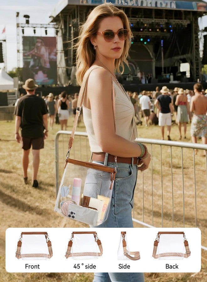 BOSTANTEN Clear Bag for Stadium Events Approved Crossbody Purse with Adjustable Strap for Concerts, Festivals Brown - Image 4