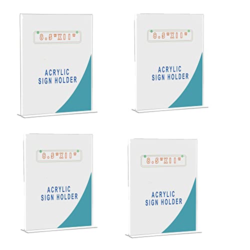 Shuban Acrylic Sign Holder Table Sign Holder Double Sided T Shape Clear Plastic Desktop Display Holder Vertical Menu Stand Sign Holders for School, Office, Hotel, Party (8.5 X 12 Inch (A/4) -4Pcs) - Image 1