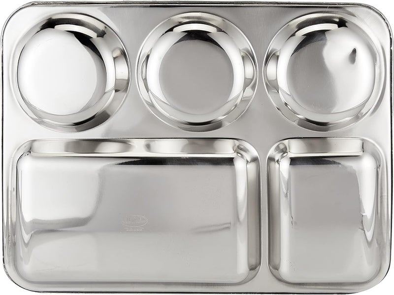 RAJ Stainless Steel Divided Dinner Plate in Rectangular Section Food Tray 5 Sectional Dish Partitioned Food Serving Platter, 33.5 cm, SIT001, DINNER PLATE, SERVEWARE, SERVING PLATE, RICE PLATE - Image 3