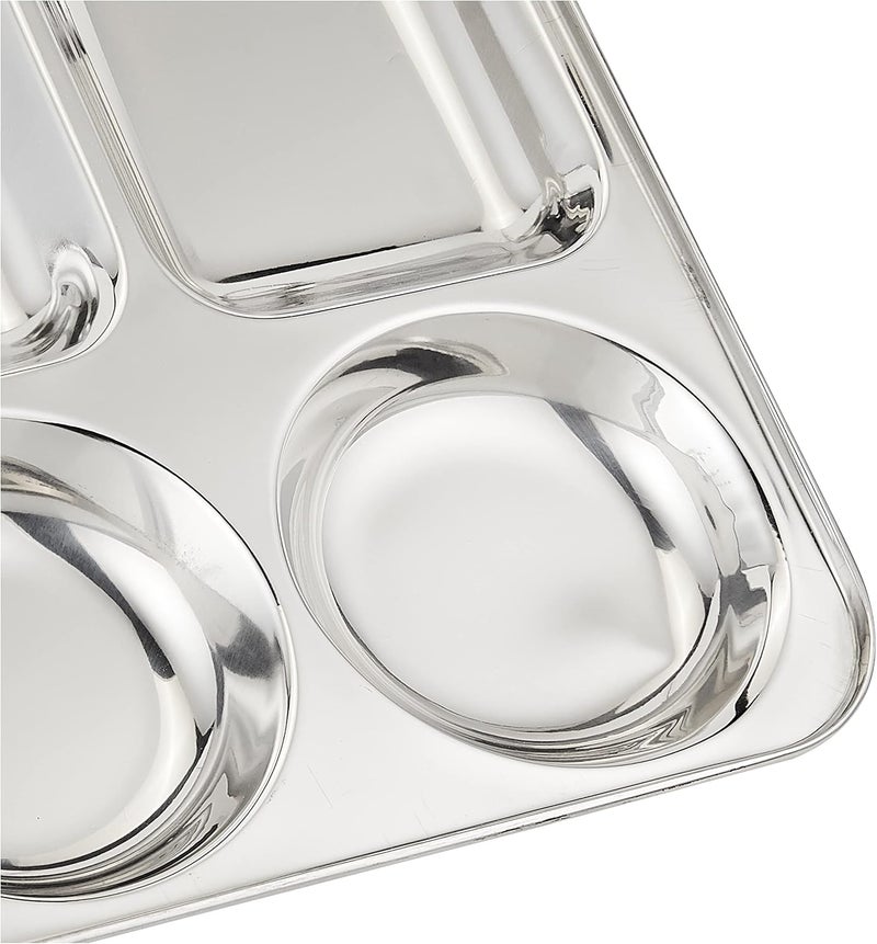 RAJ Stainless Steel Divided Dinner Plate in Rectangular Section Food Tray 5 Sectional Dish Partitioned Food Serving Platter, 33.5 cm, SIT001, DINNER PLATE, SERVEWARE, SERVING PLATE, RICE PLATE - Image 4