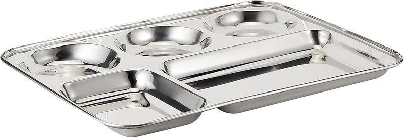 RAJ Stainless Steel Divided Dinner Plate in Rectangular Section Food Tray 5 Sectional Dish Partitioned Food Serving Platter, 33.5 cm, SIT001, DINNER PLATE, SERVEWARE, SERVING PLATE, RICE PLATE - Image 1