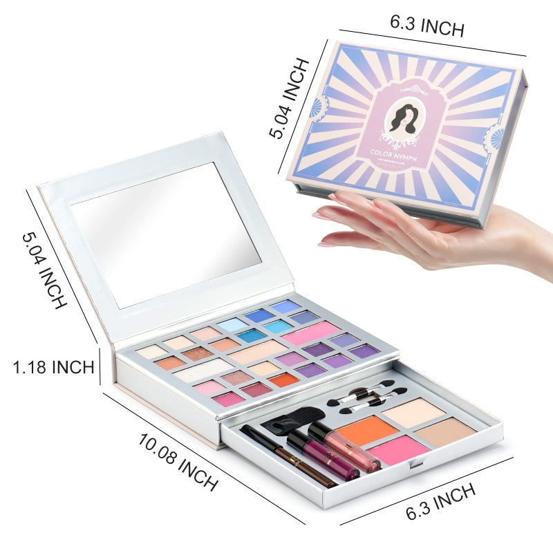 Color Nymph Makeup Kit for Teens, All in One Makeup Kit for Women Included 24 Colors of Matte Shimmer Eyeshadow, Highly Pigmented Lip Glosses, Eyeliner Pencil, Brushes, and Mirror - Image 5