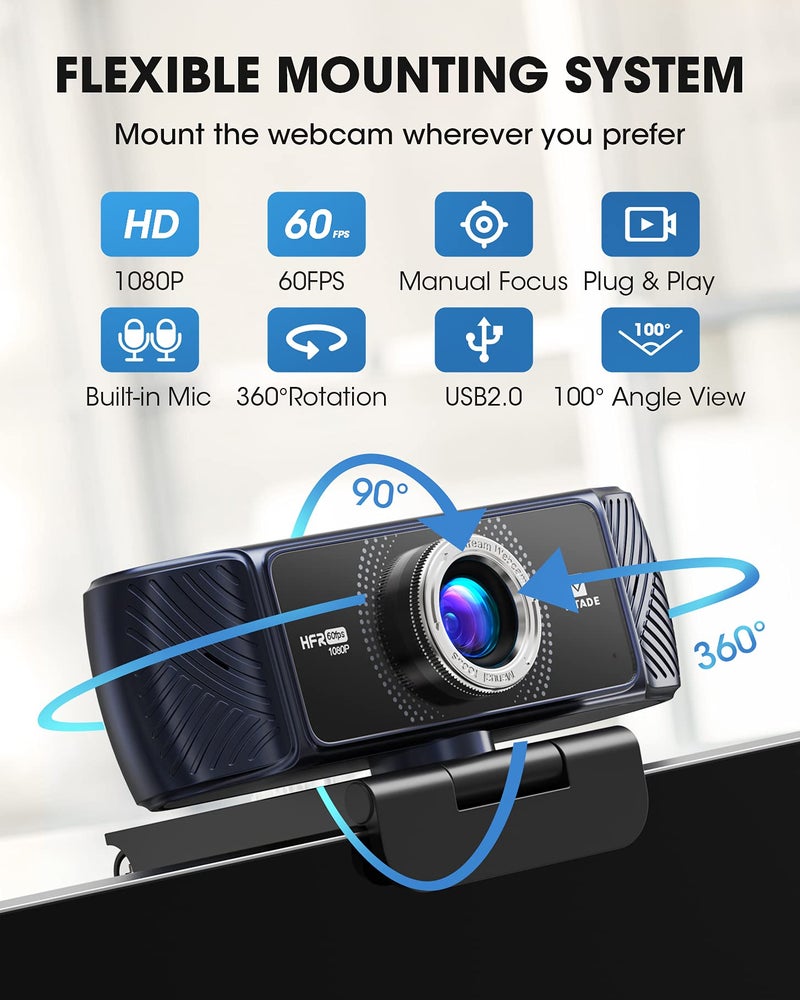 VITADE Webcam 1080P 60fps with Microphone for Streaming, 682H Pro HD USB Computer Web Camera Video Cam for Gaming Conferencing Mac Windows Desktop PC Laptop Xbox Skype OBS Twitch YouTube Xsplit - Image 4