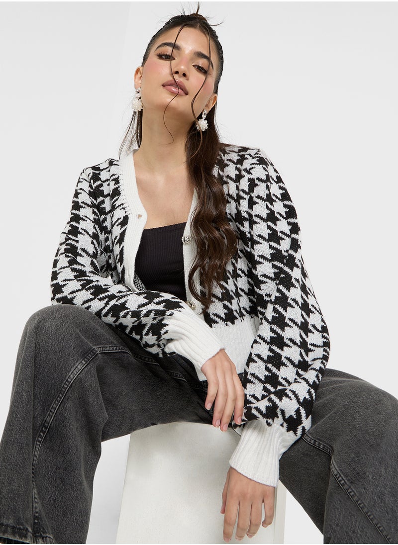 Ginger Houndstooth Print Cardigan  - Image 1