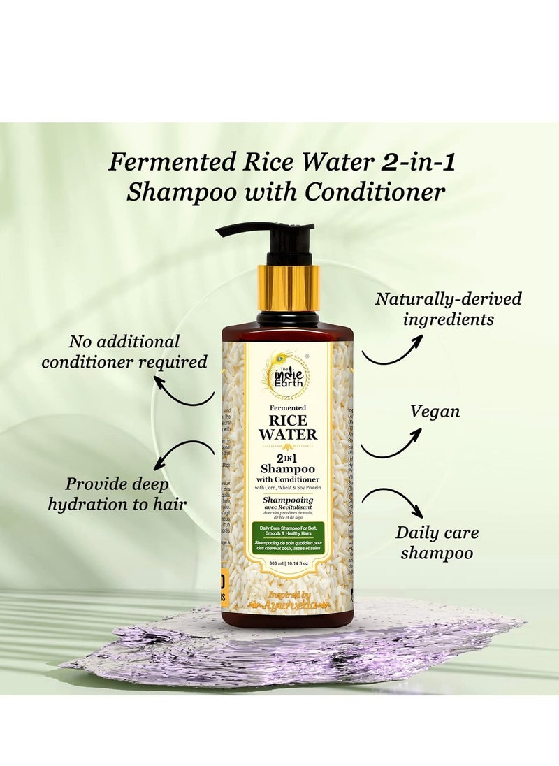 The Indie Earth 2-IN-1 Fermented Rice Water Shampoo with Conditioner with Corn, Wheat and Soy Protein – NO ADDITIONAL CONDITIONER REQUIRED For Soft, Smooth & Healthy Hairs 300ml  - Image 2