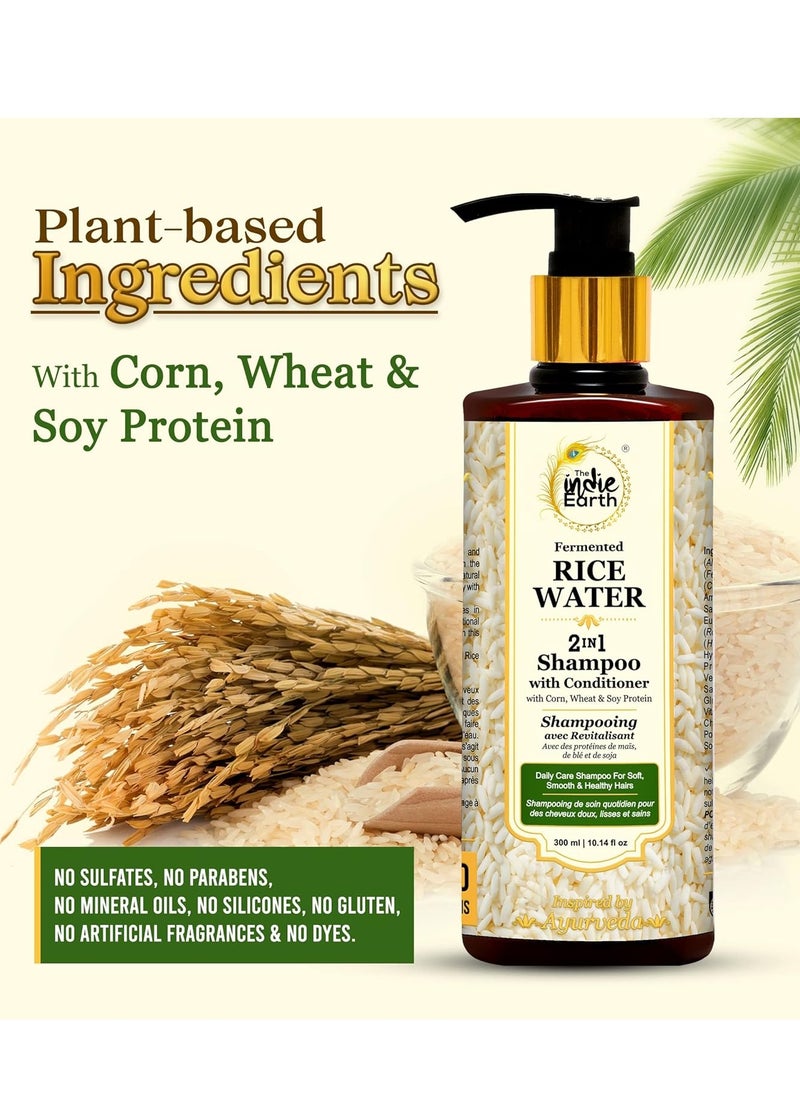 The Indie Earth 2-IN-1 Fermented Rice Water Shampoo with Conditioner with Corn, Wheat and Soy Protein – NO ADDITIONAL CONDITIONER REQUIRED For Soft, Smooth & Healthy Hairs 300ml  - Image 3