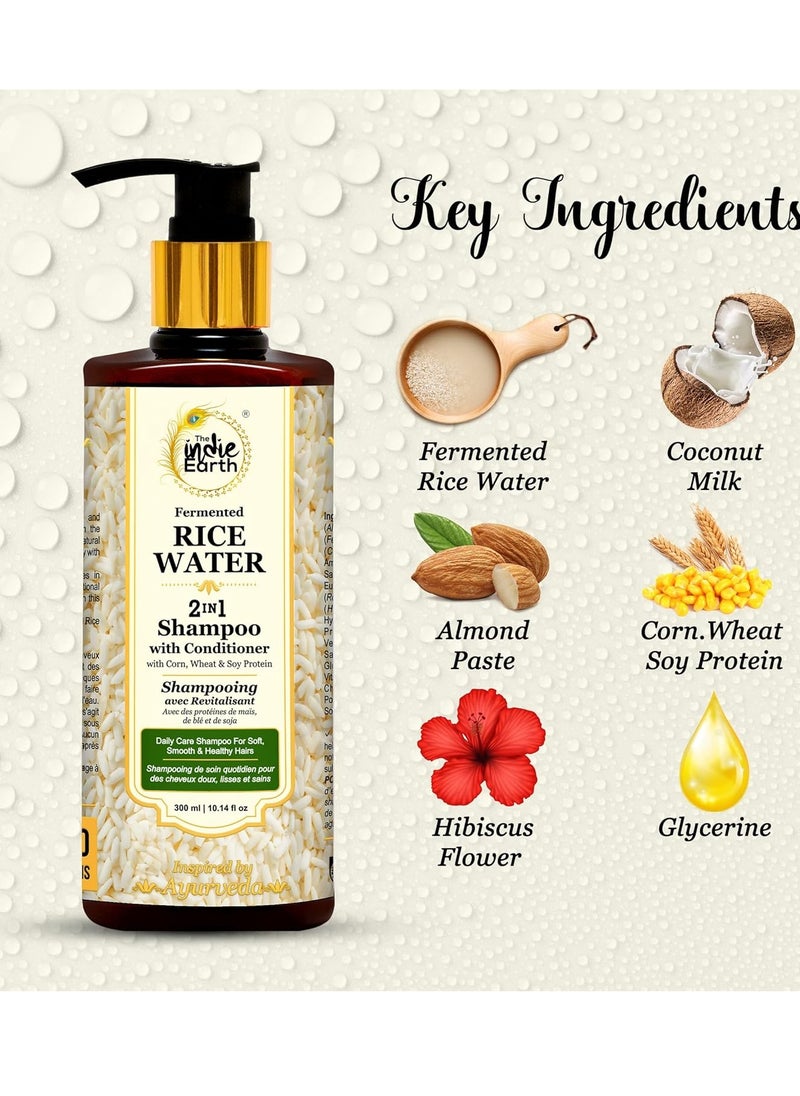 The Indie Earth 2-IN-1 Fermented Rice Water Shampoo with Conditioner with Corn, Wheat and Soy Protein – NO ADDITIONAL CONDITIONER REQUIRED For Soft, Smooth & Healthy Hairs 300ml  - Image 4