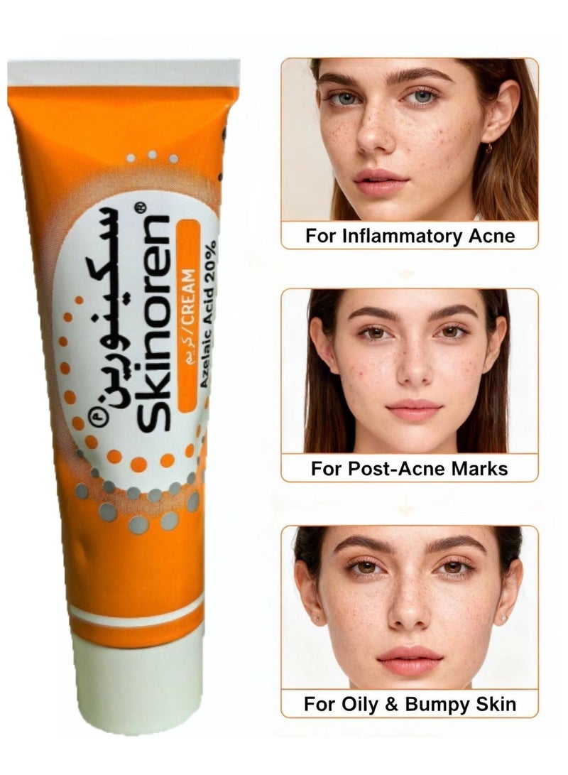 Skinoren Azelaic Acid 20% Cream - FDA Approved Acne Treatment for Pimples, Melasma & Dark Spots, with Vitamin C & Glycerin, Safe for Pregnancy, 30g - Image 2