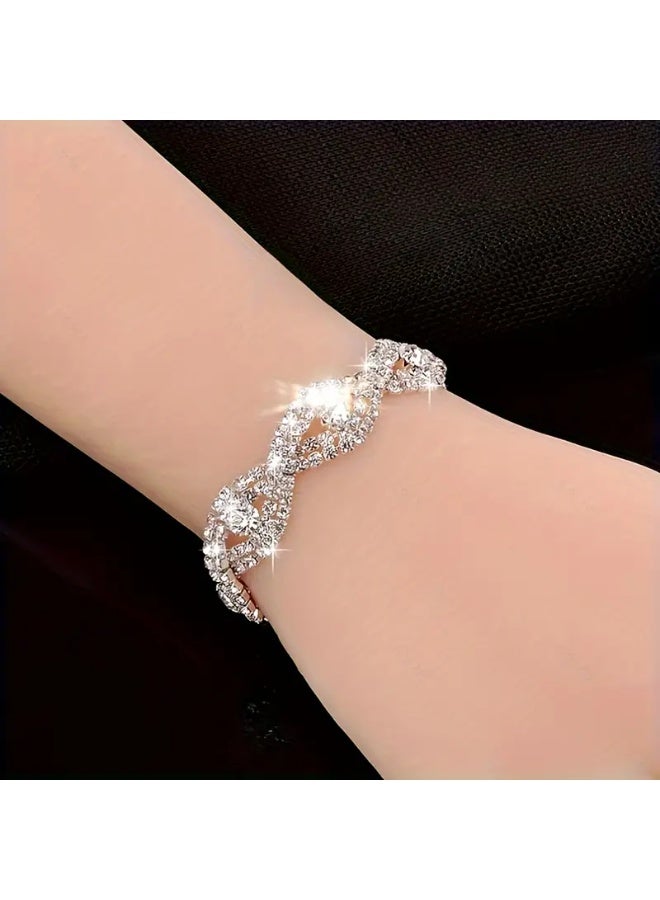 Goolsky 1pc Elegant Austrian Crystal Infinity Bracelet for Women - Classic Rhinestone Bangle, Sparkling Artificial Crystal, Ideal for Daily Wear & Special Occasions, Bracelet - Image 2