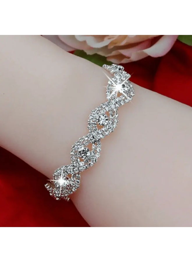 Goolsky 1pc Elegant Austrian Crystal Infinity Bracelet for Women - Classic Rhinestone Bangle, Sparkling Artificial Crystal, Ideal for Daily Wear & Special Occasions, Bracelet - Image 1