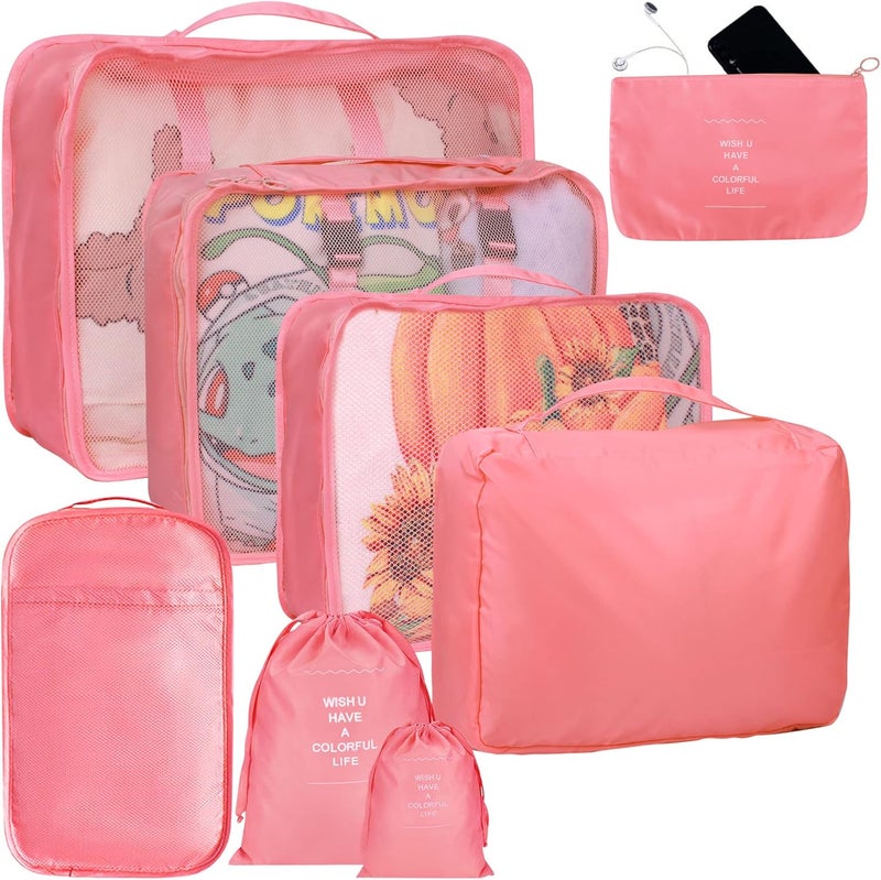 kingdalux 8 Set Packing Cubes for Suitcases, Travel Luggage Packing Organizers with Laundry Bag, Compression Storage Shoe Bag, Clothing Underwear Bag, for Women & Man - Image 1