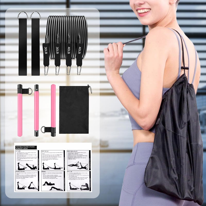 Bbtops Pilates Bar Kit with Resistance Bands(4 x Bands),3-Section Pilates Bar with Stackable Bands Workout Equipment for Legs,Hip,Waist and Arm (Pink30lbs,40lbs) - Image 5