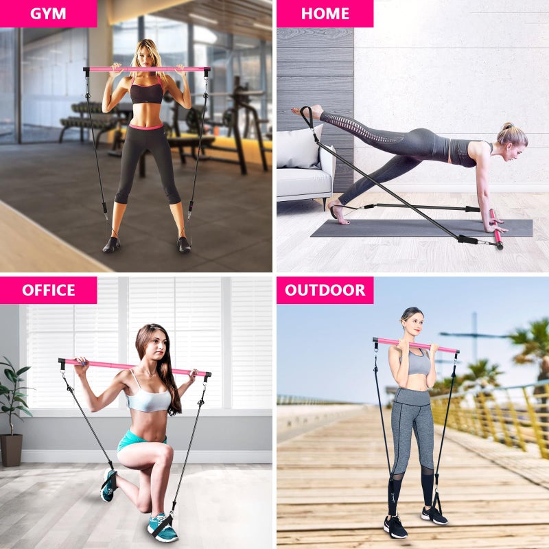 Bbtops Pilates Bar Kit with Resistance Bands(4 x Bands),3-Section Pilates Bar with Stackable Bands Workout Equipment for Legs,Hip,Waist and Arm (Pink30lbs,40lbs) - Image 3
