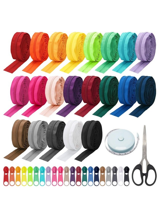 لوكسيف 63 ياردة 21 لونًا #5 سحابات نايلون ملفوفة مع سحّاب 126P، مقص، مسطرة، أطوال متنوعة مقاس 5 سحابات نايلون ملفوفة ملونة بالياردة للخياطة، شريط سحاب للملابس والحقائب ومستلزمات صنع المحافظ - Image 1