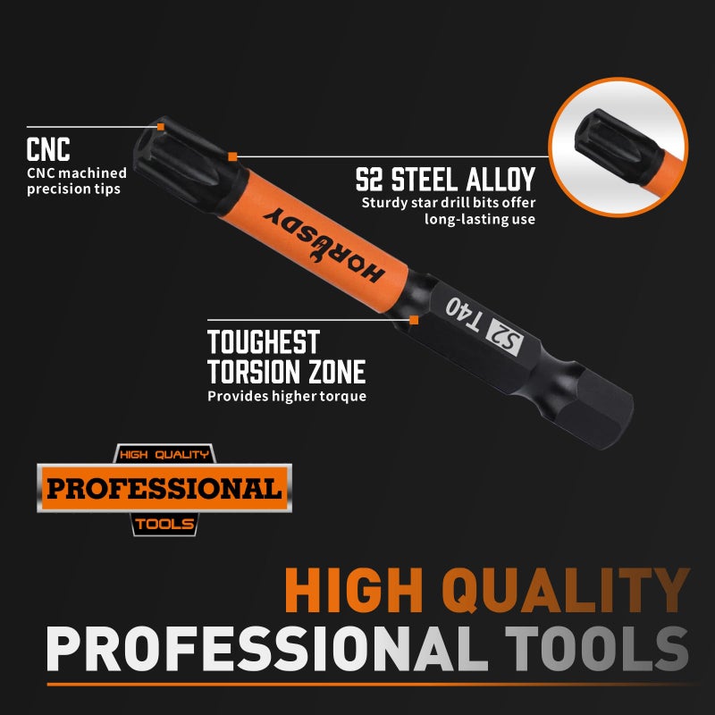 HORUSDY Torx Bit Set, 36pcs Security Torx Bit Set,Tamper Proof Star Bits (T5-T40) for Impact Driver, S2 Steel Screwdriver 1" & 2.3" Long,Torque Security Bits with Storage Box - Image 3