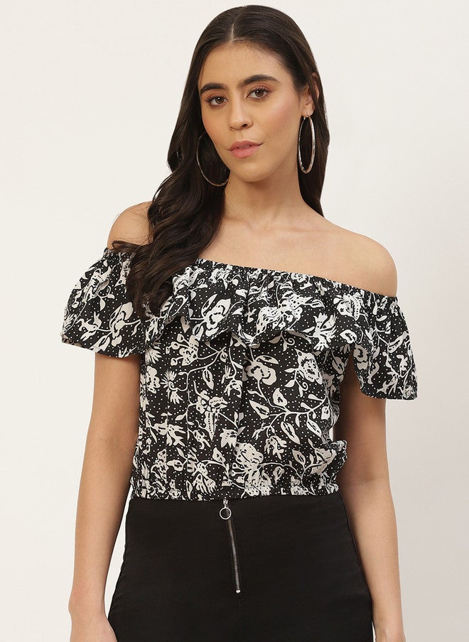 Rue Collection Floral Print Off-Shoulder Ruffles Top for Women - Image 1